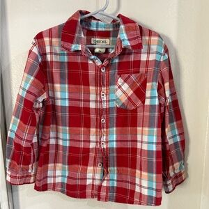 Cherokee Red and Blue Plaid Kids Button Down Shirt